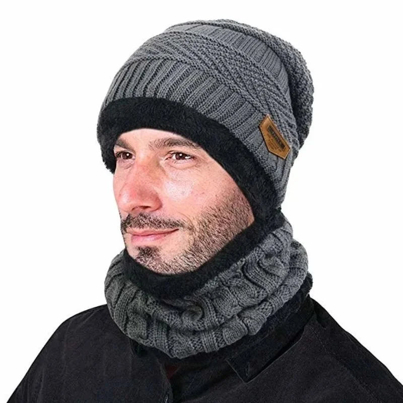 Winter Wool Cap with Neck Warmer Set | Thermal Beanie & Scarf Combo for Men and Women | Gray